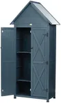 Outdoor Storage Shed with Floor & Adjustable Shelves, Wooden Garden Tool Cabinet Weatherproof, 71" Vertical Patio Organizer
