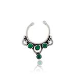 NEMICHAND JEWELS Pure 925 Sterling Silver Green CZ Clip On Septum Nose Rings For Women - Non Pierced nose (SS-NR-10)