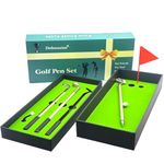 Golf Pens with Mini Putting Green, Golf Gifts for Men Women, Golfers Funny Birthday Gifts, Mini Golf Pens, 3 Golf Clubs Pens with Balls and Flag