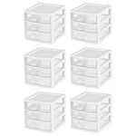 Sterilite Small 3 Drawer Desktop Storage Unit, Tabletop Organizer for Desk, Countertop at Home, Office, Bathroom, White with Clear Drawers, 6-Pack