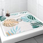 Extra Large Square Shower Mat, Yonala 36 x 36 Inch Stylish Non Slip Shower Mats for Inside Shower with Drain Hole in Middle, Soft Trimmable PVC Loofah Anti Slip Shower Mat, Quick Drying