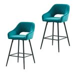 AINPECCA Bar Stools Set of 2 Dark Teal Velvet Barstools Breakfast Bar Stools with Arms Backs Workshop Kitchen Barstool Upholstered Seat Metal Footrest for Home Bar Counter Kitchen and Islands