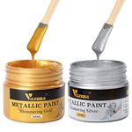 VGSEBA Acrylic Paint Metallic Gold and Silver, 200ml Gold Leaf Paint for Art, Painting, Handcrafts, Ideal for Canvas Wood Clay Fabric Craft Supplies, Non Toxic, Non Fading