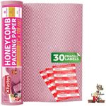 Pink Honeycomb Packing Paper for Moving 15-Inch x 118-Feet Bubble Honeycomb Wrap, Honeycomb Wrapping Paper for Packing Cushion with 30 Fragile Stickers Packing Supplies by Xfasten