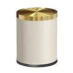 LEASYLIFE 15L/4Gal White Gold Bathroom Trash Can,Bathroom Garbage can with lid，Small Trash Can with Flipping Lid, 4gallon,Garbage cans for Kitchen，Living Room. Metallic Gold (Singer 15L-White)