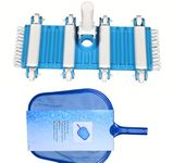 BlueWave 14 Inch Flexible Vacuum Head with Brush (Blue Colour) and Swimming Pool Blue Plastic Leaf Rake Mesh Net Skimmer Clean Swimming Pool Tool Leaf