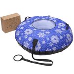 Navaris Snowflake Canvas Snow Tube Sled, 100cm Diameter - Easy Inflation Sledge with Robust Cover - Inflatable Toboggan with Grip Handles for Sledding - Adult Sledges & Toboggans