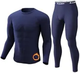 CL convallaria Long Johns Thermal Underwear for Men Soft Fleece Lined Base Layer Cold Weather Top Bottom Gift Set Midweight Crew Neck Blue XXX-Large