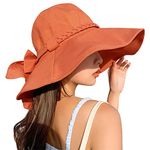 AMOVO Women's Sun Hat Ultra Wide Brim Bucket Hat for Summer Cotton Sun Hats UV Protection Beach Hats Fishing Cap (Brick-red)