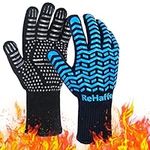 BBQ Gloves - Fireproof,High Temp,Extreme Heat Resistant,Insulated Grill Gloves with Anit-Slip Silicone - Extra Long Oven Mitts Cooking Gloves for Kitchen,Baking and Outdoor Grilling,Barbeque,Smoking