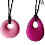 Chew Pendant Pack of 2 Training and Development Fidget Chew Necklace for,Sensory,Oral Motor, Anxiety, Autism, ADHD (blue and red) (Dark pink, baby pink)