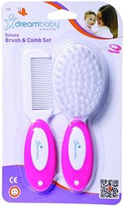 Dreambaby Deluxe Baby Hair Brush & Comb Set, Ideal Grooming Kit for Newborns & Toddlers, Soft and Gentle on Scalp with Rounded Teeth and Easy Grip Handle - Pink