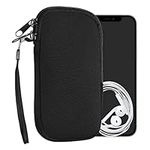 kwmobile Neoprene Phone Pouch Size S - 4.5" - Universal Cell Sleeve Mobile Bag with Zipper, Wrist Strap - Black