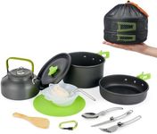 MEETSUN Camping Cooking Set with 1.5L Pot, Camping Cookware Set for 2-3 Person,Camping Mess Kit with Kettle,Camping Pot Pan Set with Chopping Board Folding Tableware for Camping Hiking Bcakpacking