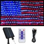 Green Convenience American Flag Lights with 420 LED String Lights,2-in-1 FT USB & Solar Powered US Flag Lights,4th of July Decorations,Waterproof Flag net Lights for Independence Day National Day