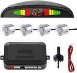 MOCNT Car Reverse Parking Sensors Car Rear Reverse Parking Radar System Car Parking Sensor Kit 4 Rear Sensor Auto Sound Alarm Alert Reverse Backup Radar Display Silver