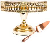 LINDLEMANN - Roman Cake Stand - Decorative Metal Cake Holder with Spatula - Serving Plate Dessert Table Display - Easter Celebration Dessert Tray - Rose Gold (10 in)