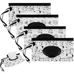 Draftor 4 Pack Baby Wet Wipe Pouch, Extra Large 10" x 6" Reusable Baby Wipe Case Refillable Wipes Dispenser Travel Container Wipes Bag Wet Wipe Dispenser for Baby and Adult (Black and White)