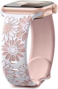 Maledan Floral Engraved Strap Compatible with Apple Watch Straps 41mm 40mm 38mm 42mm for Women, Two-Tone Flower Soft Silicone Sport Band for iWatch Strap SE Series 10 9 8 7 6 5 4 3 2 1, White/Pink