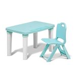 HAPPY BEAR Table and Chair Set for Kids Strong & Durable Plastic Made Rectangle Table with Box Space for Stationery 3 Level Height Adjustable (Light Blue)