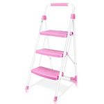 TOOLITIN 3 Step Ladder, Folding Step Stool with Wide Anti-Slip Pedal, 500lbs Sturdy Steel Ladder, Convenient Handgrip, Lightweight, Portable Steel Step Stool for Household, Kitchen, Office