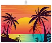 UIUPRO Beach Sunset Dish Drying Rack Mat for Kitchen Counter,Tropical Palm Tree Dish Drying Pad Absorbent Reversible Microfiber Protector for Coffee Bar Sink Countertops 18x24 Inch