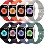 DaQin Compatible with Apple Watch 38mm 40mm 41mm 42mm 44mm 45mm Women Men, 8 Pack Waterproof Soft Silicone Sport Strap Wristbands Replacement Bands for Apple Watch SE iWatch Series 9 8 7 6 5 4 3 2 1