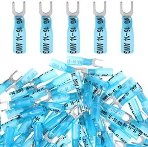 Glarks 50pcs 16-14 Gauge #10 Heat Shrink Fork Connectors Electrical Insulated Fork Crimp Terminals Connectors Assortment Kit (Blue)