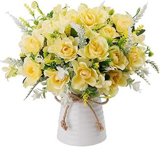 LESING Artificial Flowers with Vase Fake Silk Flowers in Vase Gardenia Flowers Decoration for Home Table Office Party (Champagne)