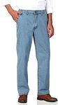 Soojun Mens Elastic Waist Jeans Relaxed Fit with Zipper and Button, Light Blue, 36W x 30L