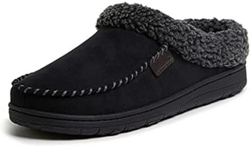 Dearfoams Men's Microfiber Suede Clog with Whipstitch Slipper, Black, Small