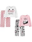 Simple Joys by Carter's Toddler Girls' 4-Piece Fleece Pajama Set (Poly Top & Fleece Bottom), Grey Panda/Pink Donut/White Text Print/Dots, 5T