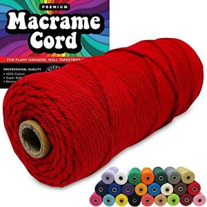 3mm Macrame Cord 3mm Thick Cords for Macrame Yarn 100% Cotton Colored Macrame Rope Cord Natural Craft Cord String Yarn Supplies 325 Feet 3 mm Cotton Macrame Cord Thin Red Macrame Supplies