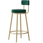 Nutech Decor Velvet Luxury Bar Stools: Opulent High Stool with Fabric Upholstered Seat, Back, and Stackable Design - Elegant Gold Metal Legs for Kitchen, Breakfast, and Counter Seating (75 CM, Green)