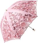 Honeystore Wedding Lace Sun UV Parasol 2 Folding 3D Flower Embroidery Umbrella 1811 Pink