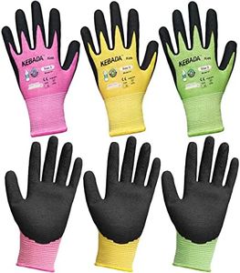 Kebada Kids Gardening Gloves Bulk Pack,Stretchy Toddler Garden Gloves,Grip Kids Work Gloves for 3-9 Years Old,Green Yellow Pink
