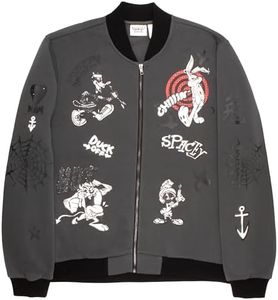 Warner Bros Looney Tunes Varsity Bomber Jackets for Men Looney Tunes Graphic Print Lightweight Varsity Jackets Casual Fashion Coats (Dark Gray Large)