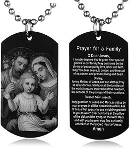 FAYERXL Jesus Mary Joseph Religious Holy Prayer for a Family Dog Tag, Christian Bible Verse Necklace for Thanks'giving Day/Feast Day/Family/Church/Pastor Gifts (Prayer for a Family)