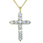 LBG 9ct Gold Genuine Natural Aquamarine Womens Cross Pendant & Chain Necklace - Chain length 20