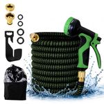 Expandable Telescopic Garden Hose 25FT with 10 Spray Patterns Nozzle |Flexible Water Hose Pipe with 3/4 Inch & 1/2 Inch Fittings, Brass Connectors, Leak Proof & Kink Free for Car Washing |Black&Green