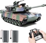 Supdex 1:18 RC Tank, 2.4Ghz M1A2 Remote Control Tank Model Toys, 15 Channel Battle Army Tank with Smoke, Light, Sound, Volume Switch, Military Toy for Adult and Kid That Shoots BBS and Water Bombs