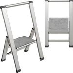 Step Ladder 4 Step Folding, Decorative - Beautiful Gray Wood & Silver Aluminum, Ultra Slim Profile, Anti Slip Steps, Sturdy-Portable for Home, Office, Kitchen, Photography Use,by SORFEY