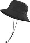 FEICUI Men Women Outdoor Bucket Hat Quick Dry Packable Boonie Hat UV Protection Sun Hat, Black, One Size