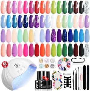 MEFA 32 Colors Gel Nail Polish Kit with U V Light, Spring Bright Pastel 54Pcs Pink Gel Polish Nail Set with Matte/Glossy Base Top Coat Essential Manicure Tools Nails Art Decorations Salon Women Gifts