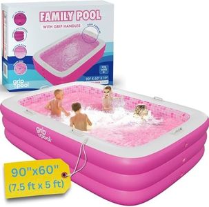 Inflatable Pool, for Kids and Adults 90"x60" (7.5'x5') with Soft Padded Floor, Handles and Drain, Inflatable Kiddie Swimming Pool, Big Blow Up Backyard Pool for Ages 3+, Playful Pink