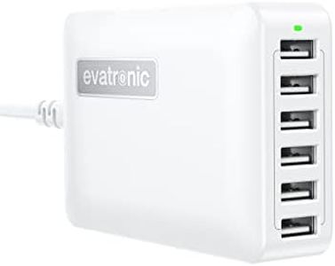 USB Charging Station, Evatronic 60W USB Charger, 12A 6-Port Desktop USB Charging Hub, USB Charger Block with Multiple Port Compatible with iPhone 15 14 13 Pro Max Mini iPad Pro Air Galaxy S23 Tablet