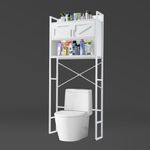 Over The Toilet Storage Shelf Farmhouse Storage Cabinet with Sliding Barn Door Freestanding Space-Saving Toilet Rack, for Bathroom, Restroom, Laundry White 60x24x181cm