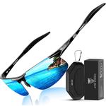 ATTCL Men's Driving Polarized Sunglasses for Men Unbreakable Metal Frame 8177 black-blue