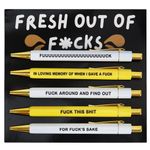 Luwrevc Funny Pens, Fresh Out of Fucks Pen Set, Swear Word Daily Pen Set, Daily Ballpoint Pen Set with Black Ink, Retractable Funny Pens with Sayings for Adult Coworkers Office Supplies (5pcs)