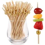 100PCS Cocktail Picks 12cm, Toothpicks for Appetizers, Fancy Food Picks, 4.7 Inches Skewers for Kabobs, Bamboo Sticks for Fruit Drinks Charcuterie Boards Accessories Party Supplies, Gold